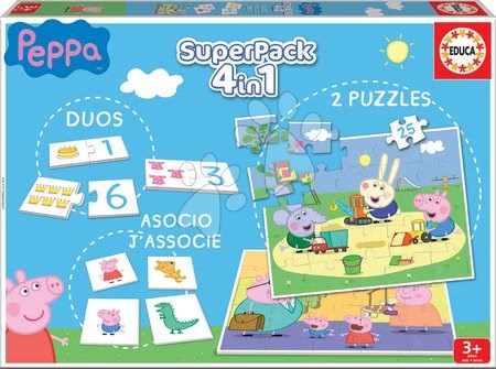 Progresivní dětské puzzle - Puzzle domino a pexeso Peppa Pig Disney Superpack 4v1 Educa