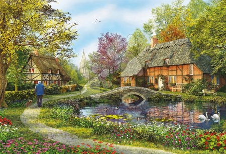 Puzzle cu 4000 - 8000 de bucăți - Puzzle Genuine Meadow Cottages Educa - 1