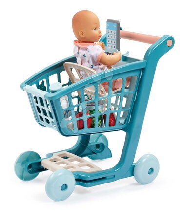 Negozi - Carrello della spesa con bambola da 30 cm Trolley Doll Vert Azur Écoiffier