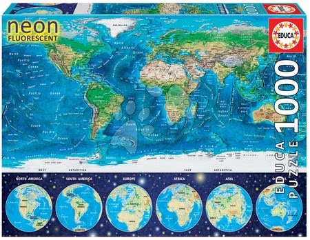 Svietiace puzzle  - Puzzle Neon Series, Neon World map Educa 1000 dielov od 12 rokov