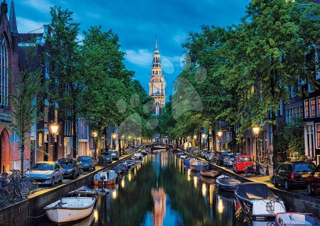 Puzzle 1500 dílků - Puzzle Genuine Průplav za soumraku v Amsterdamu Educa - 1