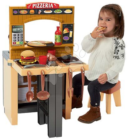 Egyszerű játékkonyhák - Játékkonyha pizzával Pizzeria Écoiffier körbejárható állátható székkel és 33 kiegészítővel 18 hónapos kortól_1