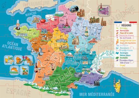 Puzzle dla dzieci od 100-300 elementów - Puzzle Mapa Francji z budowlami Educa - 1