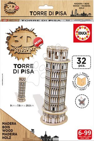 Puzzle 3D - Dřevěné puzzle 3D Torre Pisa Mini Monument Educa - 1