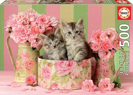 500 darabos puzzle - Puzzle Kittens with Roses Educa