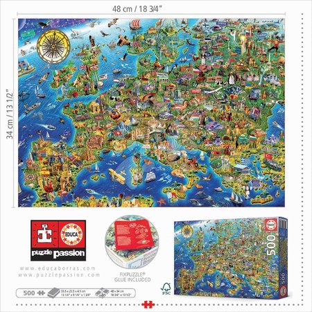 Puzzle 500 elementów - Puzzle Crazy Mapa Europy Educa - 2