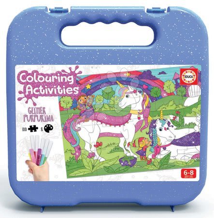 Dětské puzzle od 100–300 dílků - Puzzle omalovánky Jednorožec Colouring Activities v kufříku Educa - 1