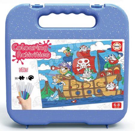Puzzle pentru copii 100 - 300 de bucăți - Puzzle autocolante Pirați Colouring Activities în valiză Educa