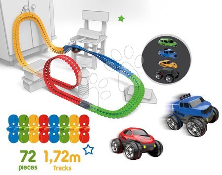 Hračky pre deti od 3 do 6 rokov - Set flexibilná autodráha FleXtrem Discovery Set Smoby s 612 cm predĺženou dráhou a dvoma elektronickými autíčkami