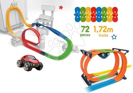 Hračky pre deti od 3 do 6 rokov - Set flexibilná autodráha Flextrem Discovery Set Smoby so Superloops okruhmi a predĺženou dráhou 612 cm s elektronickým autíčkom