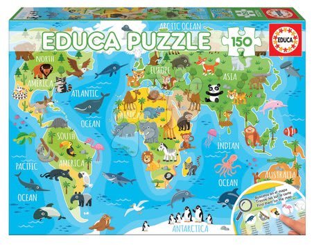 Puzzle pre deti - Puzzle Mapa sveta so zvieratkami Educa