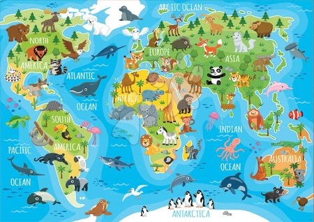 Gyerek puzzle 100-300 darabos - Puzzle Világtérkép állatokkal Educa - 1