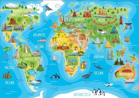 Puzzle pentru copii 100 - 300 de bucăți - Puzzle Harta lumii cu monumente Educa - 1