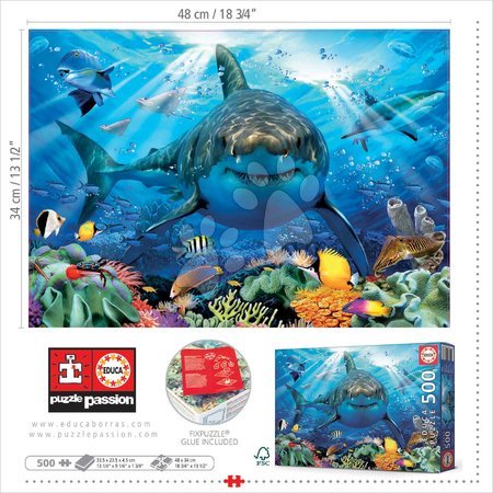 Puzzle 500-dijelne - Puzzle Great White Shark Educa - 2