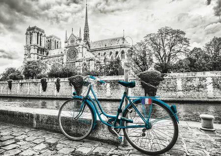 Puzzle 500 dielne - Puzzle Bike near Notre Dame Black&White Educa_1