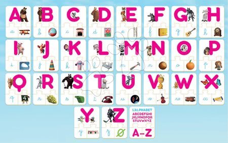 Dětské puzzle do 100 dílků - Puzzle Písmenka abecedy Máša a medvěd Educa 78 dílů francouzsky od 4 let_1