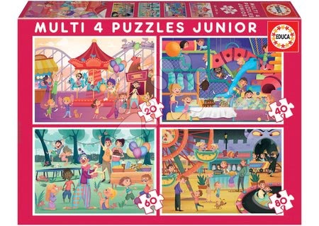 Puzzle a spoločenské hry - Puzzle Multi 4 Junior Park atractions+Children's party Educa