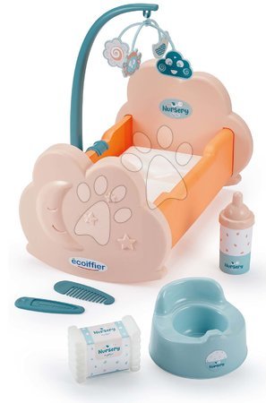 Játékbaba kiságyak és bölcsők - Bölcső kiságyforgóval Baby Bed&Accessories Vert Azur Écoiffier