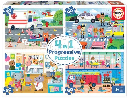 Puzzle pro děti - Puzzle hrdinové Heroes to the Rescue Progressive Educa zvířátka v akci 20-40-60-80 dílčích od 4 let