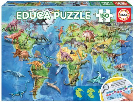 Gyerek puzzle 100-300 darabos - Puzzle világtérkép Dinosaurs World Map Educa