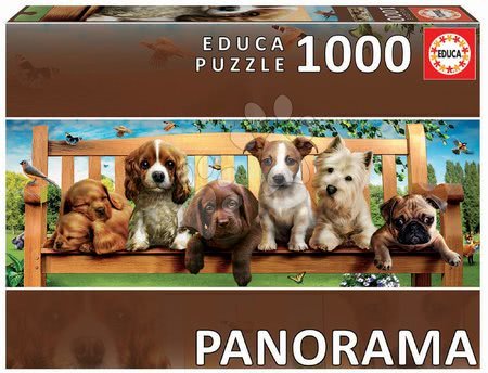 Panorama puzzle - Puzzle panoráma Puppies on a bench Educa