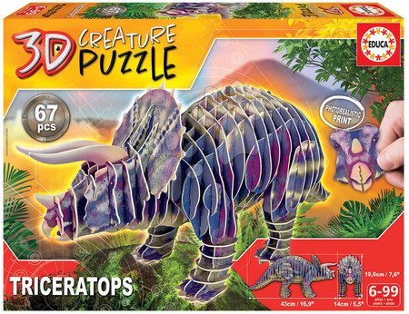 Puzzle - Puzzle dinosaurus Triceratops 3D Creature Educa dĺžka 43 cm 67 dielov od 6 rokov