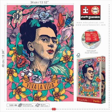 500 darabos puzzle - Puzzle “Viva la Vida” Frida Kahlo Educa - 4