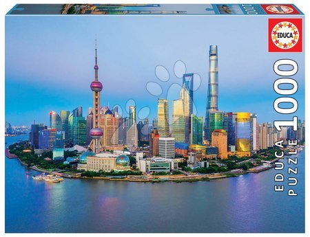 Puzzle cu 1000 de bucăți - Puzzle Shanghai Skyline at Sunset Educa