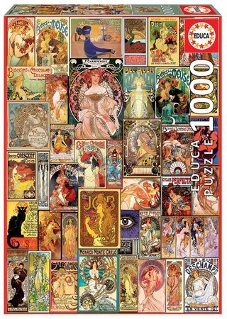 Puzzle 1000 dielne - Puzzle Art Nouveau Poster Collage Educa