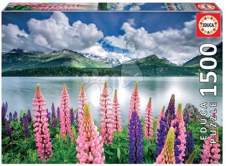 Puzzle 1500 dílků - Puzzle Lupins On The Shores of Lake Sils Switzerland Educa