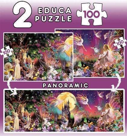Puzzle pentru copii 100 - 300 de bucăți - Puzzle panoramic Fairy Triptych Educa 2x100 _1