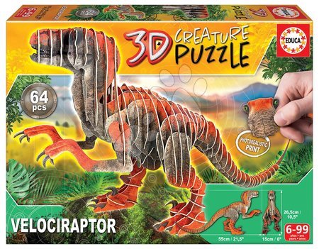 Puzzle 3D - Puzzle dinozaur Velociraptor3D Creature Educa