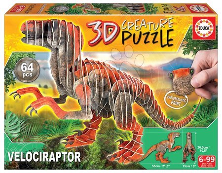 Puzzle és társasjátékok - Puzzle dinoszaurusz Velociraptor 3D Creature Educa