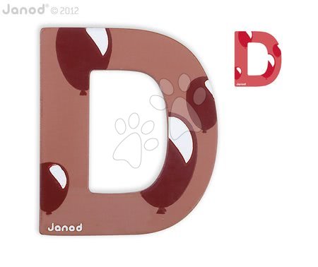 Kojenecké potřeby Janod - Dřevěné písmeno D ABCDeco Janod lepící 9 cm hnědé/červené od 3 let