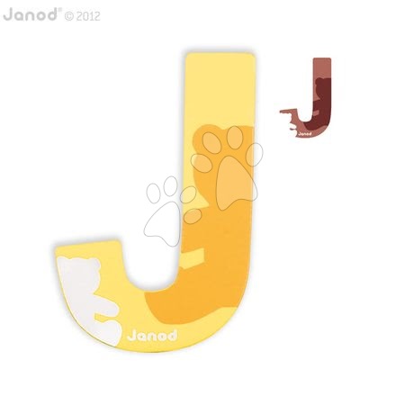 Kojenecké potřeby Janod - Dřevěné písmeno J ABCDeco Janod lepící 9 cm žluté/hnědé od 3 let