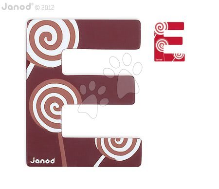 Kojenecké potřeby Janod - Dřevěné písmeno E ABCDeco Janod lepící 8 cm hnědé/červené od 3 let