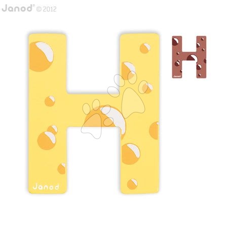 Kojenecké potřeby - Dřevěné písmeno H ABCDeco Janod lepící 9 cm žluté/hnědé od 3 let