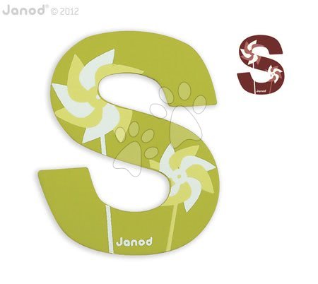 Kojenecké potřeby Janod - Dřevěné písmeno S ABCDeco Janod lepící 9 cm zelené/hnědé od 3 let