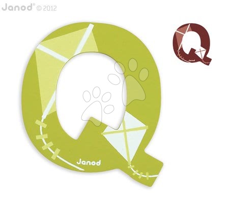 Kojenecké potřeby Janod - Dřevěné písmeno Q ABCDeco Janod lepící 9 cm zelené/hnědé od 3 let