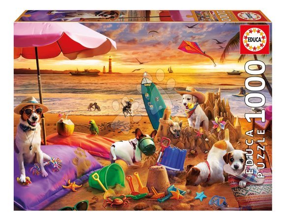1000‑Teile‑Puzzles - Puzzle Hunde Spielen am Strand Educa