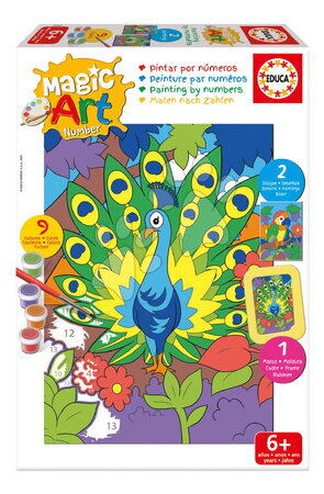 Risanje in barvanje - Slikanje po številkah Papiga in Pav Magic Art Number Peacock & Parrot Educa