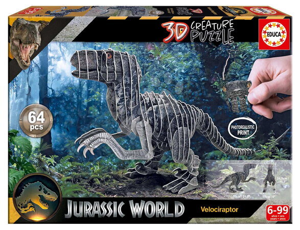 Puzzle és társasjátékok - Puzzle dinoszaurusz Velociraptor 3D Creature Puzzle Educa