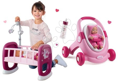 Kočárky pro panenky od 12 měsíců - Set chodítko a kočárek pro panenku 3v1 MiniKiss Smoby - 9