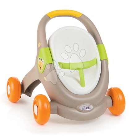 Vozički za punčke in dojenčke od 12 mesecev - Komplet sprehajalček in voziček z avtosedežem živalce Animal MiniKiss 3v1 Smoby z zavoro_1