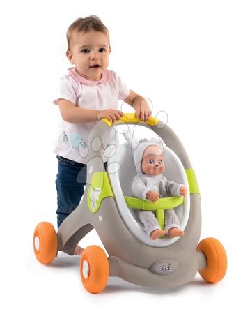 Kočárky pro panenky od 12 měsíců - Set chodítko a kočárek s autosedačkou zvířátka Animal MiniKiss 3v1 Smoby s brzdou - 9