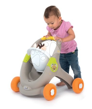 Kočárky pro panenky od 12 měsíců - Set chodítko a kočárek s autosedačkou zvířátka Animal MiniKiss 3v1 Smoby s brzdou - 6