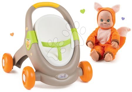 Kočárky pro panenky od 12 měsíců - Set chodítko a kočárek s autosedačkou zvířátka Animal Minikiss 3v1 Smoby s brzdou - 21
