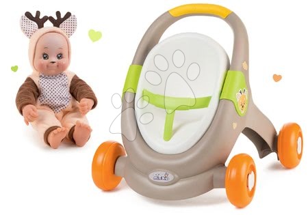 Vozički za punčke in dojenčke od 12 mesecev - Komplet sprehajalček in voziček z avtosedežem živalce Animal Minikiss 3v1 Smoby z zavoro - 20