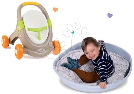 Minikiss - Komplet sprehajalček in voziček z avtosedežem živalce Animal Minikiss 3v1 Smoby z zavoro