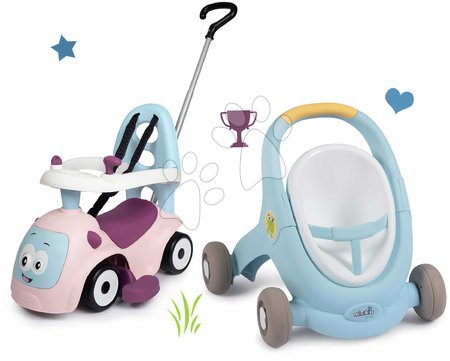 Setovi za najmanje - Set hodalica i kolica s kočnicom Croc Baby Walker Minikiss 3in1 Smoby i ružičasta guralica s naslonom
